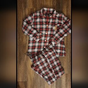 Ralph Lauren Womens Flannel Plaid Pajamas PJ Button Embroided Logo L Top Pants